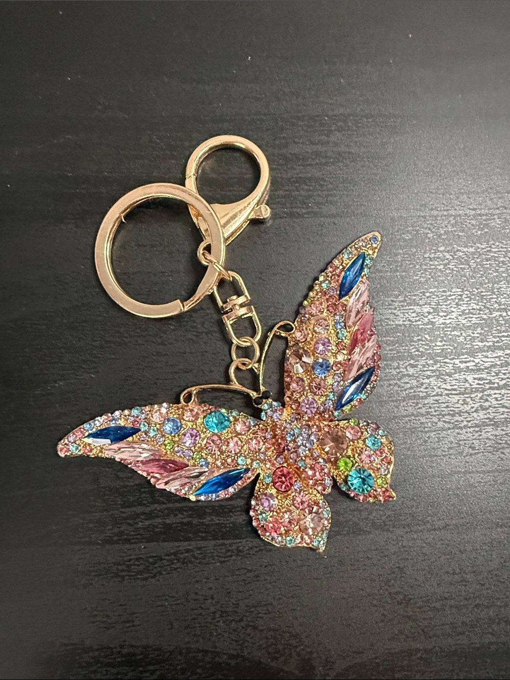 Sparkling Pink Jeweled Butterfly Keychain